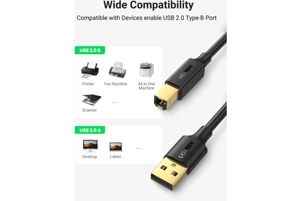 UGREEN Cable USB 2.0 AM/BM Print 10351 3m, Black