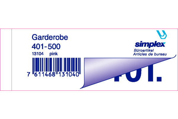 SIMPLEX Garderobenblock 401-500 13104 pink 100 Blatt