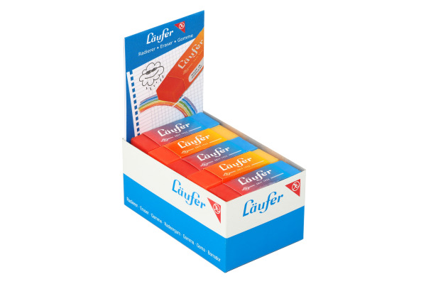 LÄUFER Plast-Radierer 65x21x12mm 12005 farbig ass.