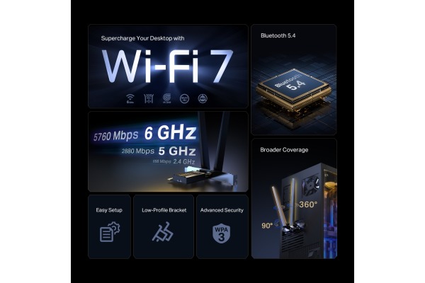 TP-LINK Tri-Band WiFi 7 BT PCI Adapt. ARC.TBE55 BE9300