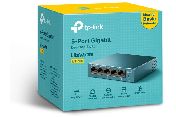 TP-LINK LiteWave 5-Port Switch LS105G 8GB RJ45 Ports, Steel Case