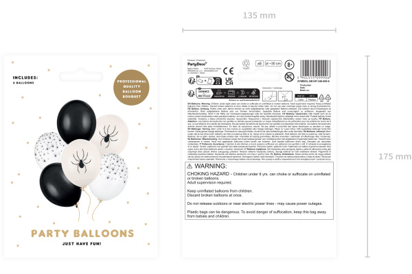 PARTYDECO Ballons 30cm SB14P3460 Spinnen 6 Stück
