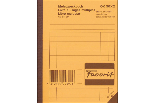 FAVORIT Mehrzweckbuch D/F/I A6 8111OK blau/weiss 50x2 Blatt