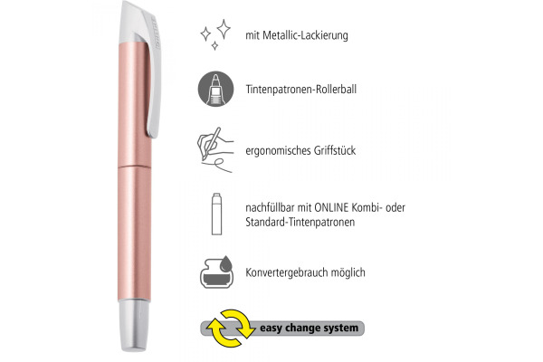 ONLINE Patrone Tintenroller 0.7mm 61328/3D Metallic Rosegold, blau