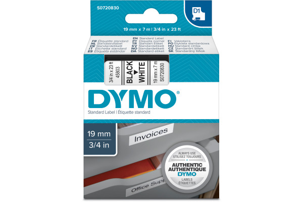DYMO Schriftband D1 schwarz/weiss S0720830 Polyester, ablösba 19mm/7m