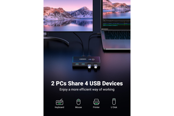 UGREEN 2x4 Sharing Switch Box 30768 USB 3.0 for 2 PCs,Black
