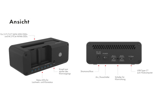 ICY BOX Docking- & Clonestation for IB2924MSC 2.5,3.5in SATA & 2x M.2 NVMe