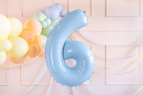 PARTYDECO Folienballon Ziffer 6 72cm FB230P-6- hellblau