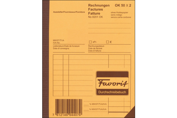 FAVORIT Rechnungen D A6 8201 OK blau/weiss 50x2 Blatt