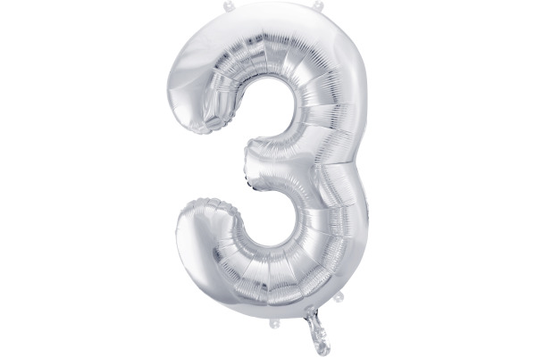 PARTYDECO Folienballon Ziffer 3 86cm FB1M-3-01 silber