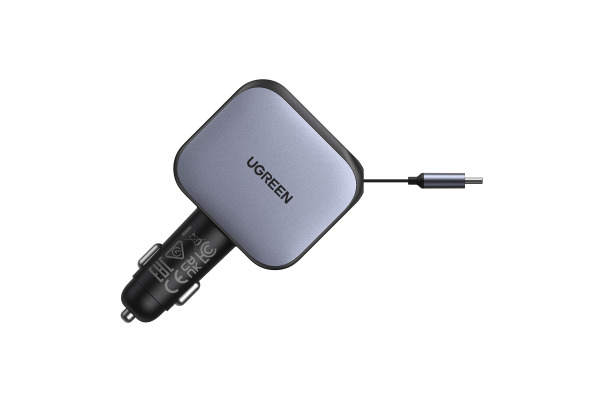 UGREEN Fast Car Charger 2-Port 145W 55910B Retractable Cable