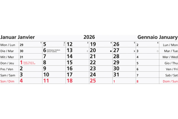BIELLA Abreissblock Nr.14 2026 889014000 1M/1S mehrfarbig ML 24x9cm