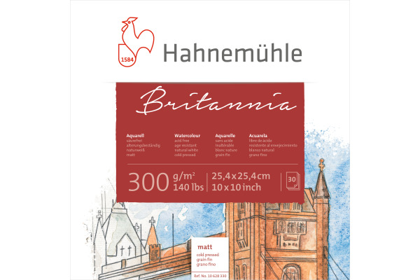 HAHNEMÜHL Aquarellbl. Britannia 25x25cm 10628330 weiss, 300g 30 Blatt