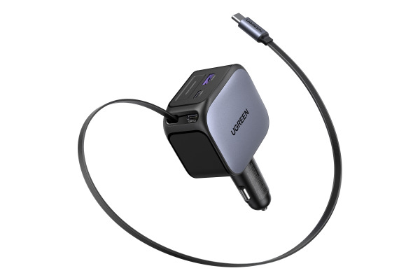 UGREEN Fast Car Charger 2-Port 145W 55910B Retractable Cable