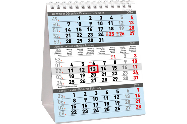 SIMPLEX 3-Monats-Tischkalender 2027 61102.27 3M/1S 12.5x15.5cm