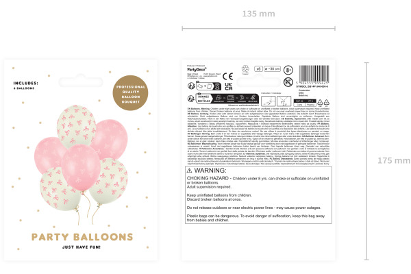 PARTYDECO Ballons 30cm SB14P-340 Schleifen 6 Stück