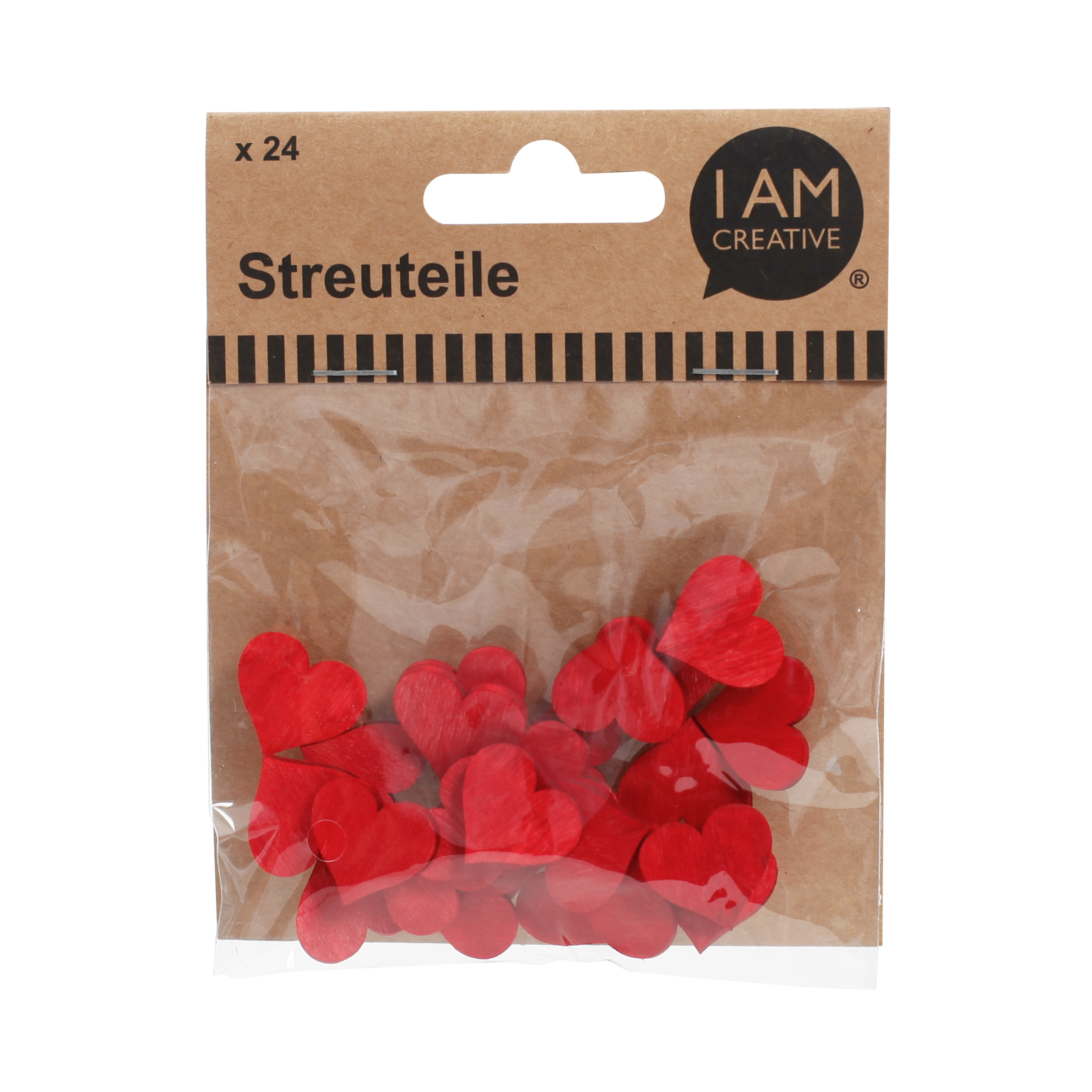 I AM CREA Holzstreuteile Herz 4501.12 rot, 2cm, 24 Stück