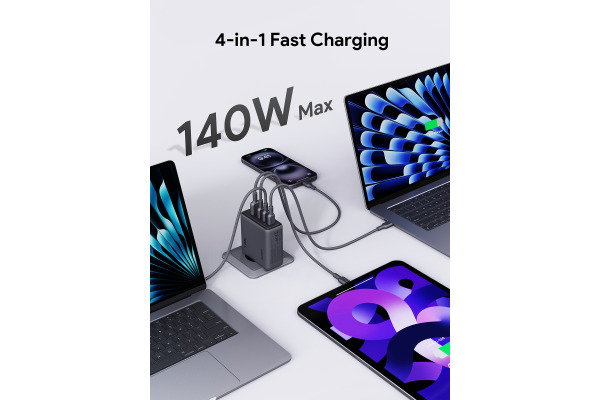 AUKEY Comet Mix 140W GaN PD PA-C6 4-Port, Wall Charger Grey