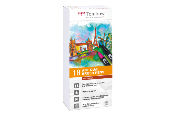TOMBOW ABT Dual Brush Pen ABT-18P-3 18er Set Erdtöne