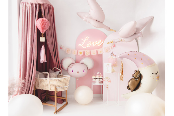 PARTYDECO Folienballon 86cm FB196 Teddybär auf dem Mond rosa