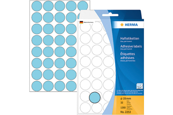 HERMA Etiketten rund 19mm 2253 blau 1280 Stück