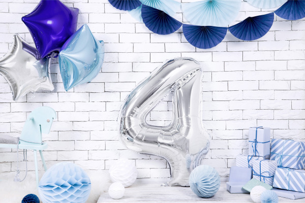 PARTYDECO Folienballon Ziffer 4 86cm FB1M-4-01 silber