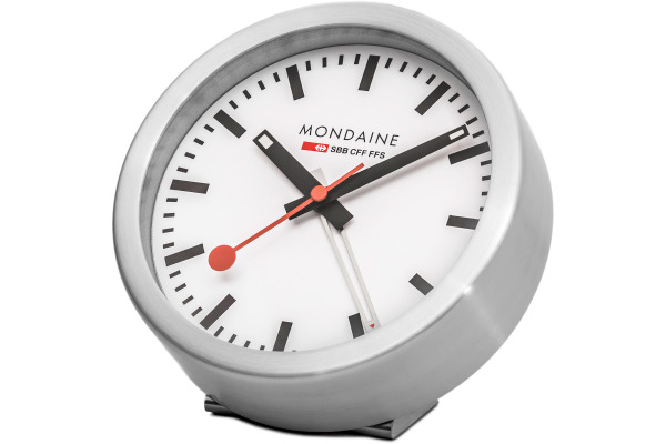 MONDAINE Wand / Tischuhr 125mm A997.16SB weiss, Weckfunktion