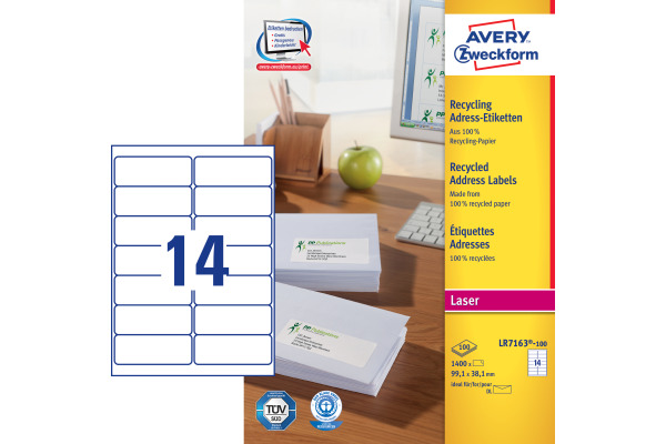 AVERY ZW. Adressetiketten 99,1x38,1mm LR7163100 recycling 1400 Stück