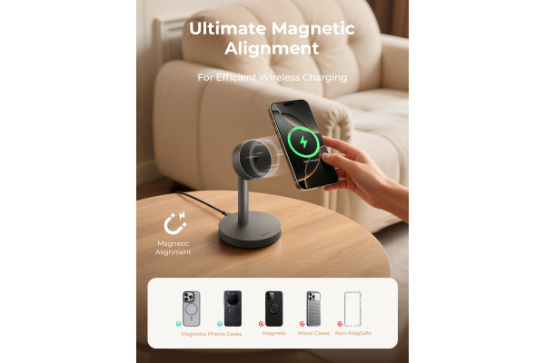 AUKEY Magnetic Wireless Charger LC-MC111 Stand 25W Qi2.2,Dark Grey