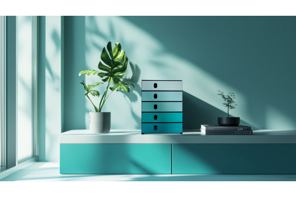 STYRO Schubladenbox styroval öko 14-8000 schwarz/aqua 5 Schubladen