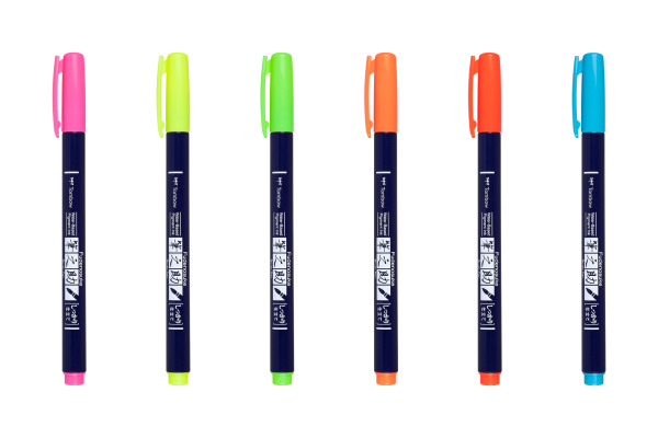 TOMBOW Kalligraphie Set WSBH6P Fudenosuke, 6 Farben Neon