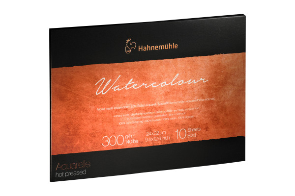 HAHNEMÜHL Aquarellblock 24x32cm 10625150 weiss satiniert, 300g 10 Blatt