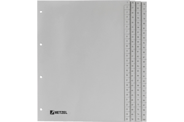HETZEL Register PP A4 721311 grau 1-100