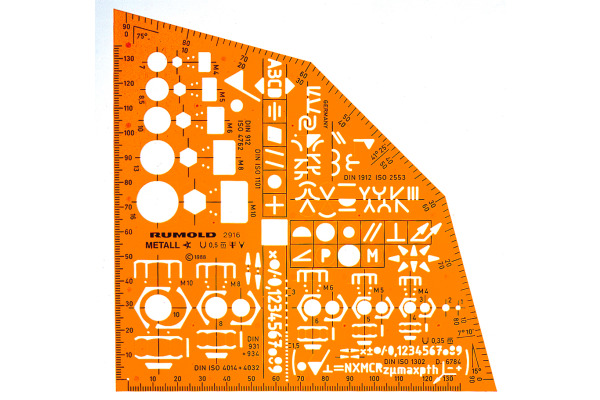 RUMOLD Ausbildungsschablone 2916 155x155x1,2mm orange/transp.