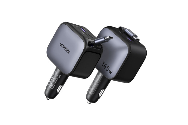 UGREEN Fast Car Charger 2-Port 145W 55910B Retractable Cable