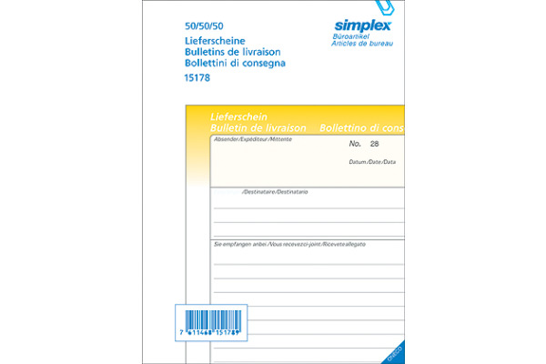 SIMPLEX Lieferscheine D/F/I A6 15176 gelb/rosa/weiss 50x3 Blatt