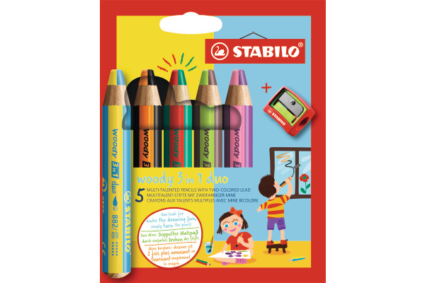 STABILO Farbstifte Woody 3 in 1 882/05-2 Duo, Spitzer 5 Stück