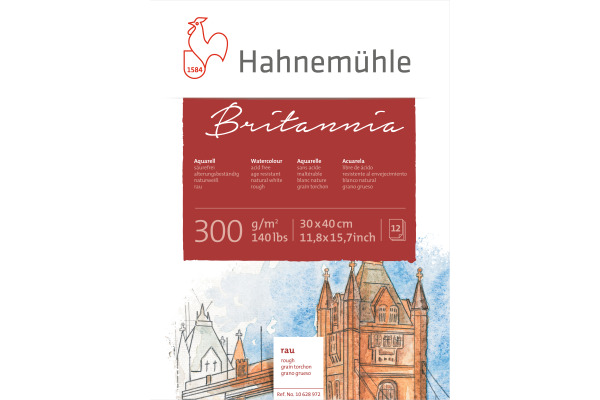 HAHNEMÜHL Aquarellbl. Britannia 30x40cm 10628972 weiss rau, 300g 12 Blatt