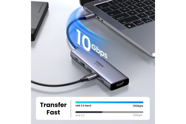 UGREEN 6-in-1 USB-C Hub 35999 10Gbps 4k60Hz, 100W, Gray
