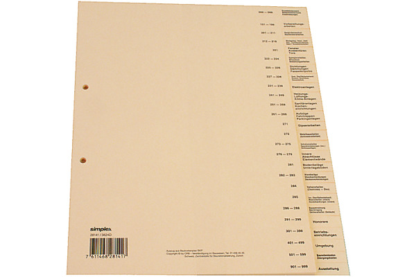 SIMPLEX Bauabrechnungsregister A4 28141 braun DE 26-teilig