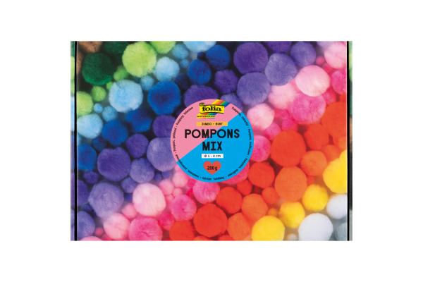 FOLIA Pompons Mix bunt 200g 50209 Jumbo Pack, 1-4cm