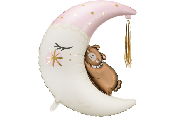 PARTYDECO Folienballon 86cm FB196 Teddybär auf dem Mond rosa