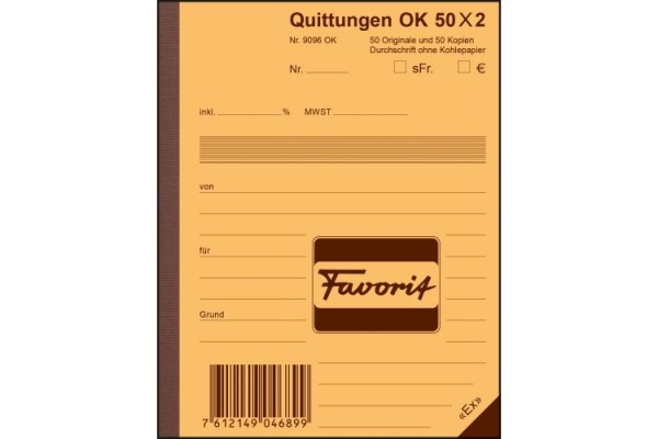 FAVORIT Quittungen D A6 9096 OK blau/weiss 50x2 Blatt