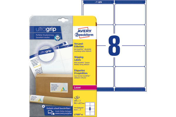 AVERY ZW. Adressetiketten 99,1x67,7mm L7165-40 weiss 320 Stk./40 Blatt
