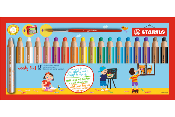 STABILO Multitalent-Stift woody 880/18-3 18er Etui mit Pinsel 3-in-1
