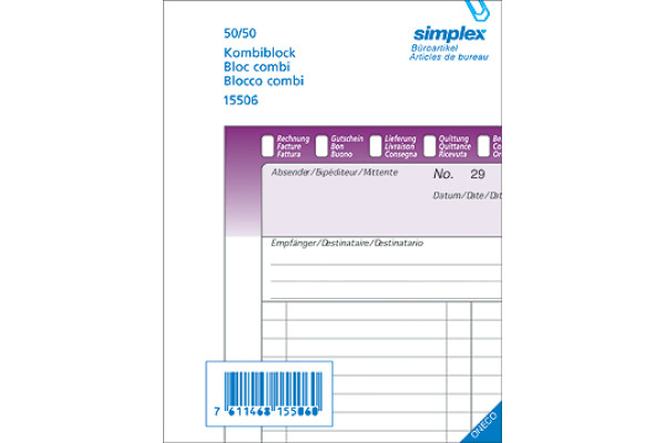 SIMPLEX Kombiblock D/F/I A5 15508 weiss 50x3 Blatt