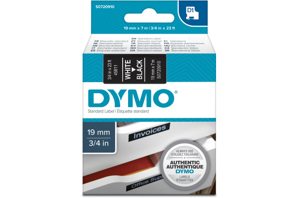 DYMO Schriftband D1 weiss/schwarz S0720910 Polyester, ablösbar 19mm/7m