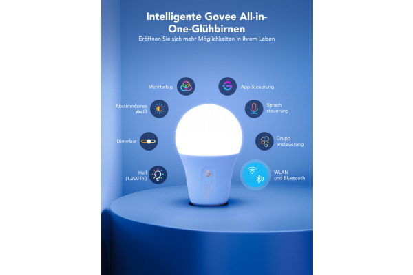 GOVEE Smart LED Leuchtmittel E27 H60093C1 Wifi & Bluetooth, 1200Lumen