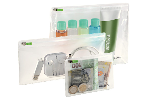 LEITZ Zip-Verschlusstasche XS,S,M 40100000 transparent, ass. 3 Stück