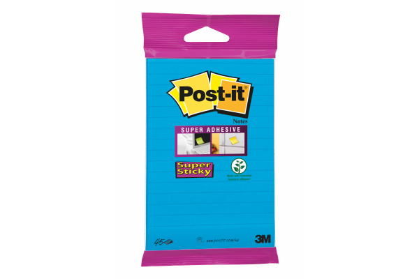 POST-IT Block Super Sticky 102x152mm 6844L-NB hellblau,45 Bl.,liniert,hängb.